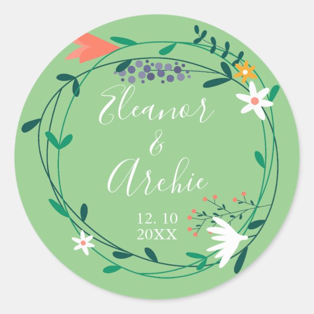 Sticker Rond Pays Floral Garland Mariage Faveur (Devant)