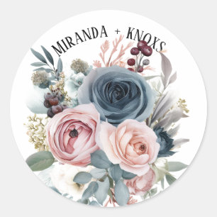 Sticker Rond Pays Populaire Hiver Rose Dusty Blue Mariage