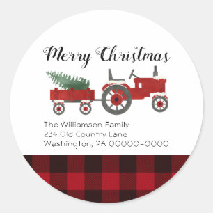 Sticker Rond Pays Russe Buffle Rouge Plaid Noël Round
