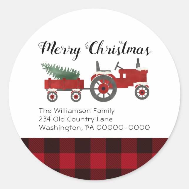 Sticker Rond Pays Russe Buffle Rouge Plaid Noël Round (Devant)