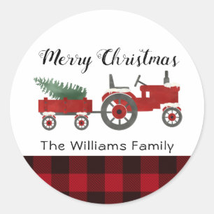Sticker Rond Pays Russe Buffle Rouge Plaid Noël Round