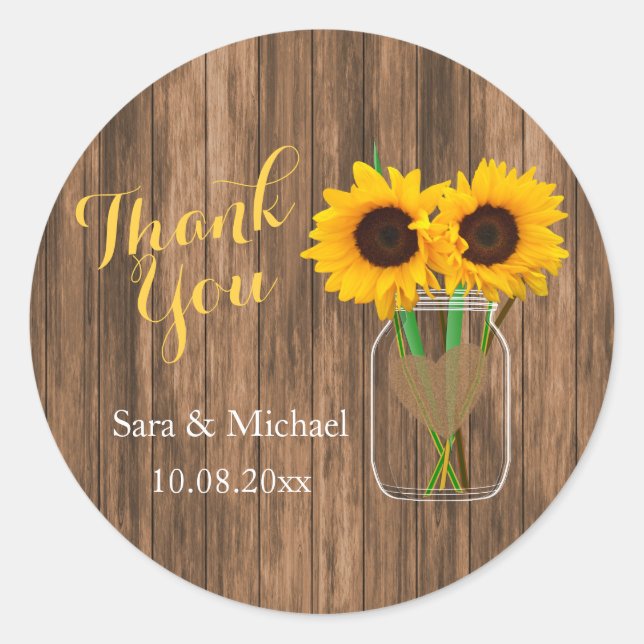 Sticker Rond Pays Sunflower Mason Jar - Merci (Devant)