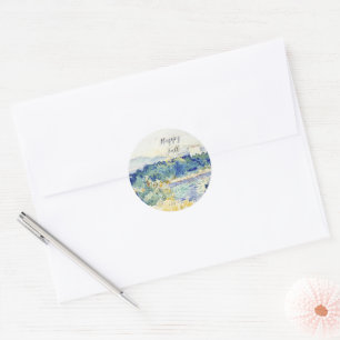 Sticker Rond Paysage aquarelle d'automne avec texte personnalis