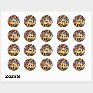 Sticker Rond Paysage avec vaches et chameau,