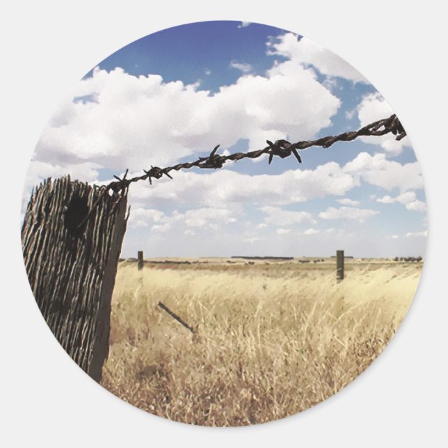Sticker Rond Paysage de clôture rustique Nuages de ciel bleu gr (Devant)