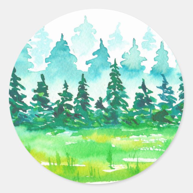 Sticker Rond Paysage de forêt d'été (Devant)