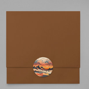 Sticker Rond Paysage de la montagne Sunset Retro