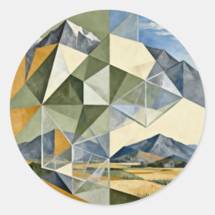 Sticker Rond Paysage de montagne abstrait géométrique