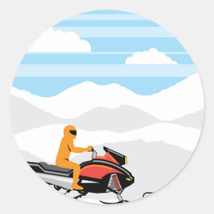 Sticker Rond Paysage de Snowmobile