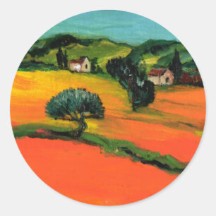 STICKER ROND PAYSAGE DE TOSCANE AVEC DÉBORDEMENT