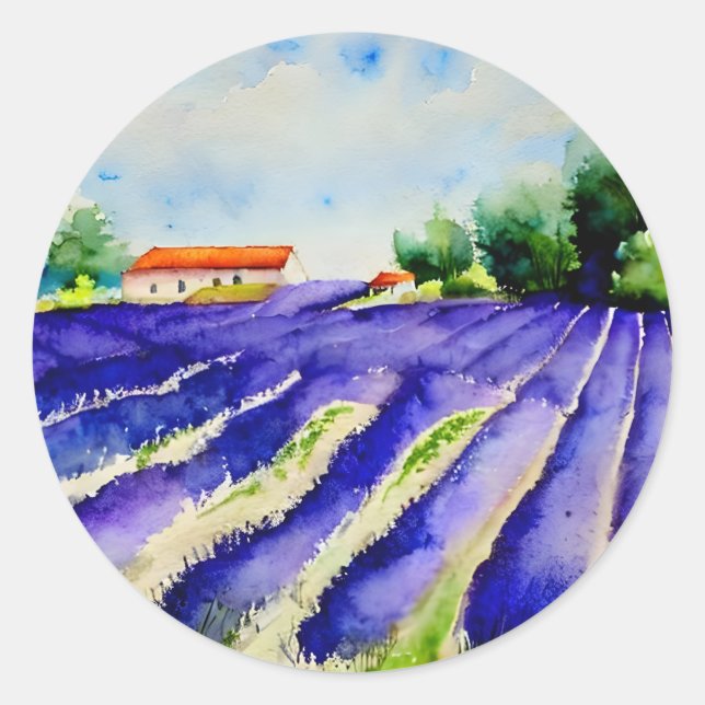 Sticker Rond Paysage des champs de lavande (Devant)