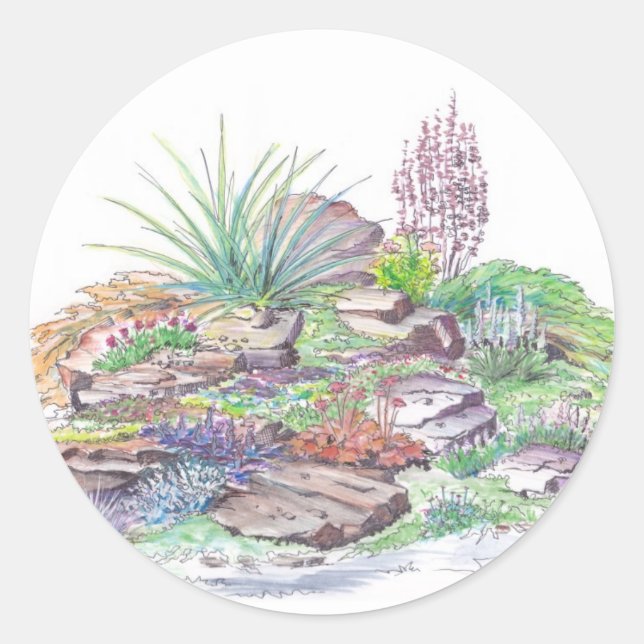 Sticker Rond Paysage des jardins alpins (Devant)