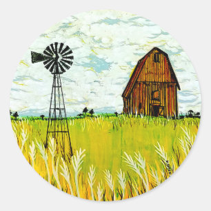 Sticker Rond Paysage d'été de ferme rustique