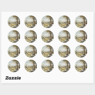 Sticker Rond Paysage d'hiver avec patineurs de glace Art