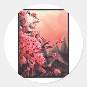 Sticker Rond Paysage en cerisier