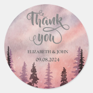 Sticker Rond Paysage hivernal Forêt de pins verts Merci