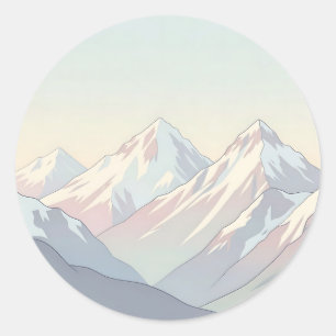 Sticker Rond Paysage minimaliste de montagnes aux couleurs past