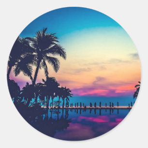 Sticker Rond Paysage Naturel Piscine Palmiers-25925