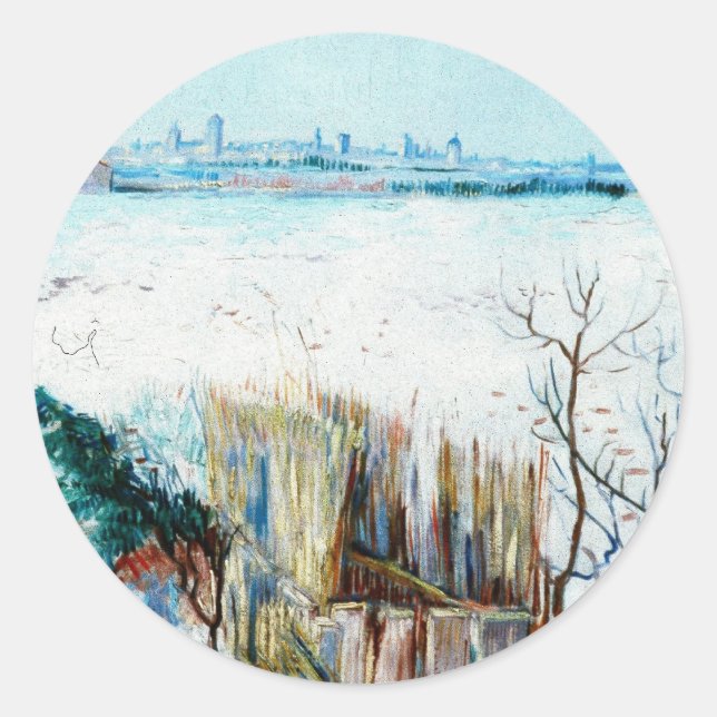 Sticker Rond Paysage neigeux avec Arles par Vincent van Gogh (Devant)