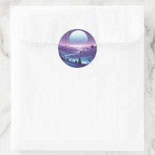 Sticker Rond Paysage nocturne - Monlit Hills and Falling Stars