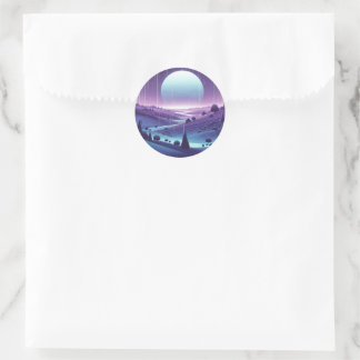 Sticker Rond Paysage nocturne - Monlit Hills and Falling Stars