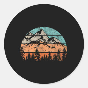 Sticker Rond Paysage Rétro Forêt Montagne Coucher de Soleil Ran