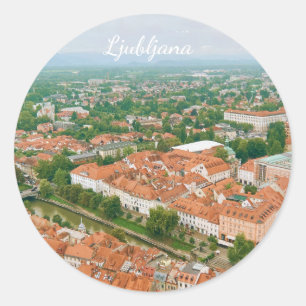 Sticker Rond Paysage urbain de Ljubljana, souvenir de voyage en