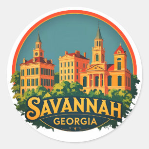 Sticker Rond Paysage urbain de Savannah Géorgie