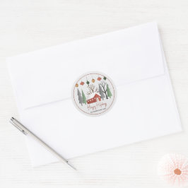 Sticker Rond Paysages d'hiver, Joyeuses fêtes et chutes de neig
