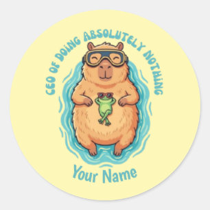 Sticker Rond PDG drôle de Capybara qui ne fait rien