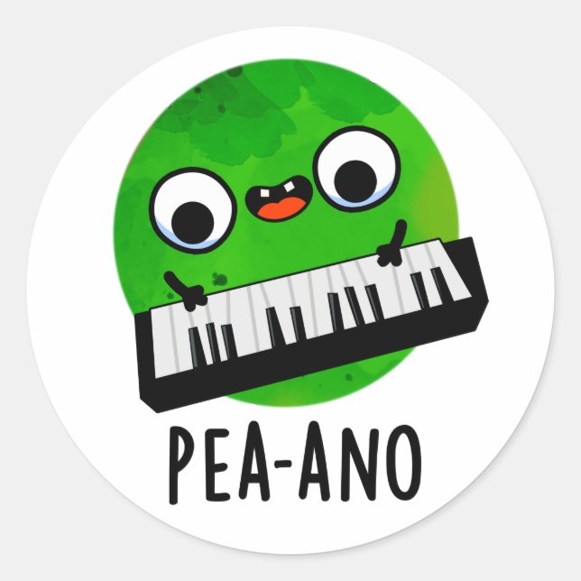 Sticker Rond Pea-ano Funny Musique Veggie Pea Pun (Devant)
