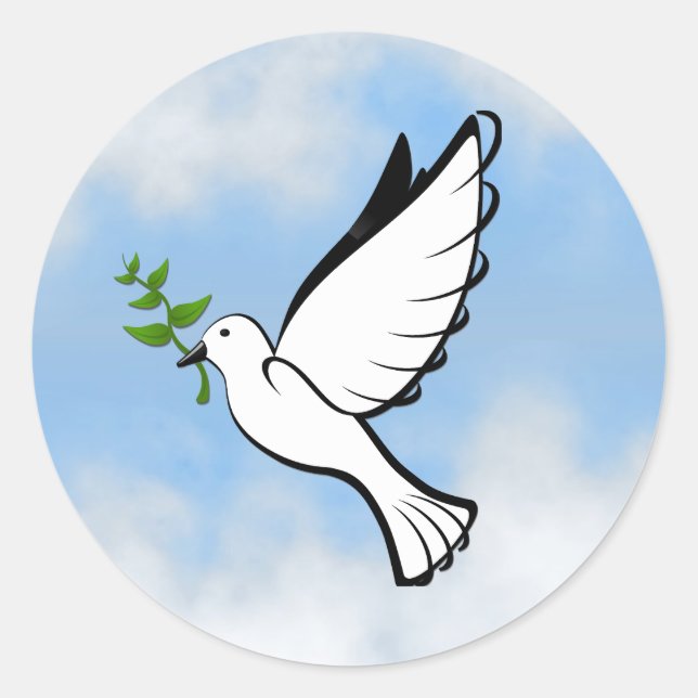 Sticker Rond Peace Dove avec Branche d'Olivier dans Ciel bleu n (Devant)