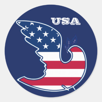 Sticker Rond Peace Dove USA Patriotic Design