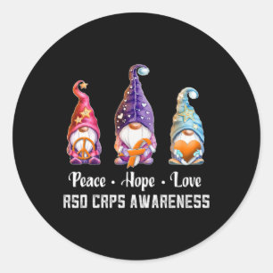Sticker Rond Peace Hope Love Gnomes Rsd Crps Sensibilisation