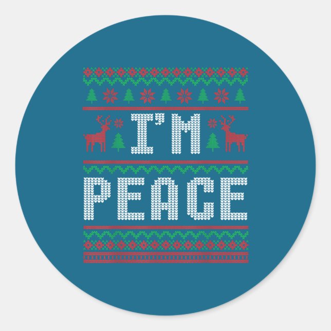 Sticker Rond Peace I Come In Peace Couple Matching Ugly Christm (Devant)