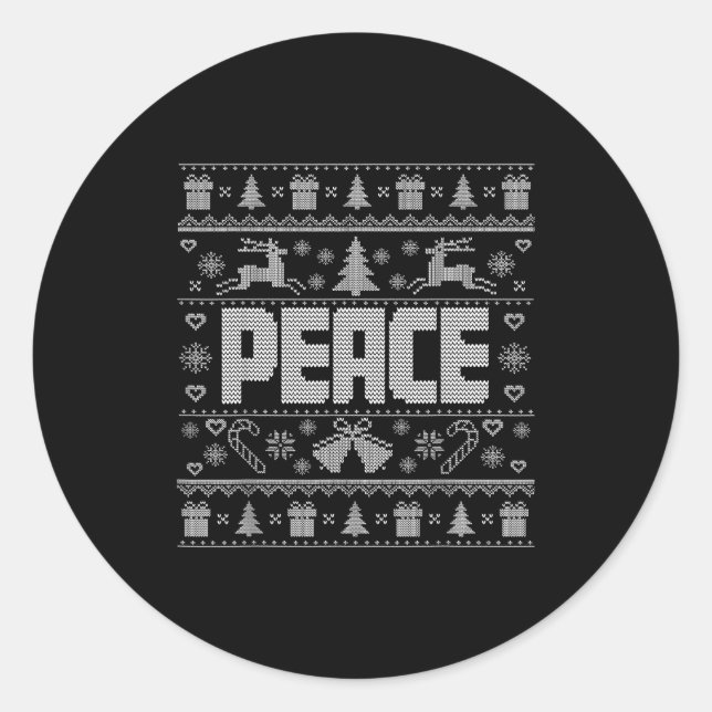 Sticker Rond Peace I Come In Peace Couple Matching Ugly Christm (Devant)