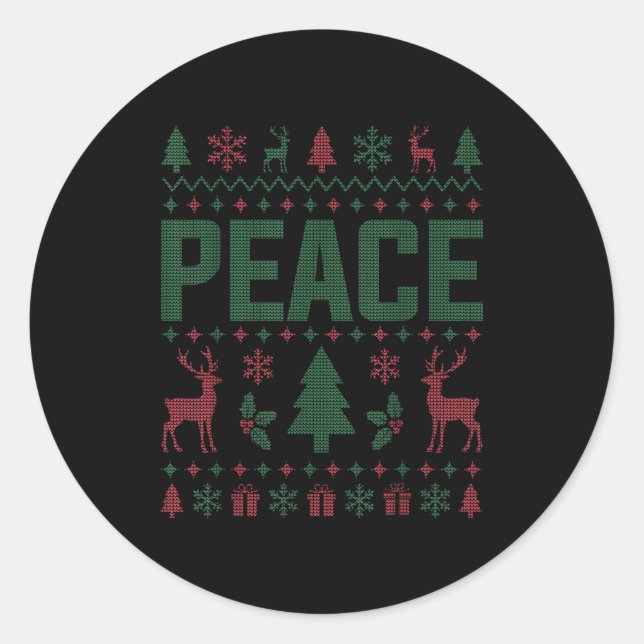 Sticker Rond Peace I Come In Peace Couple Matching Ugly Christm (Devant)