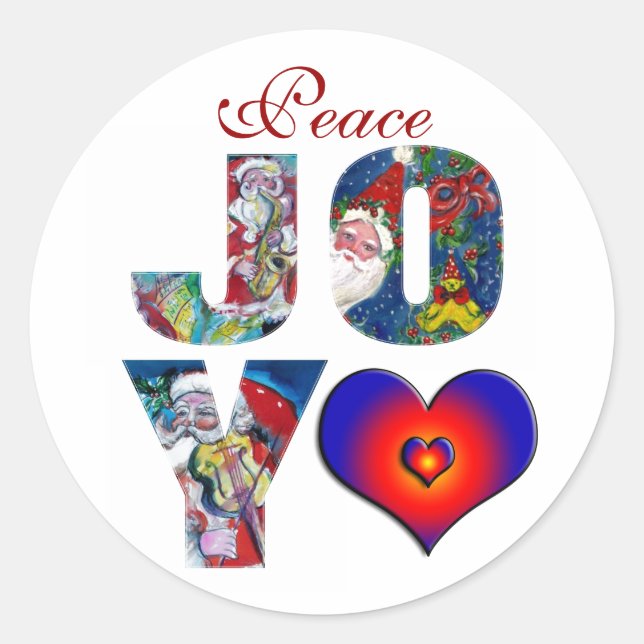 STICKER ROND PEACE JOY LOVE MUSICAL PÈRE NOËL XMAS CLASSI (Devant)