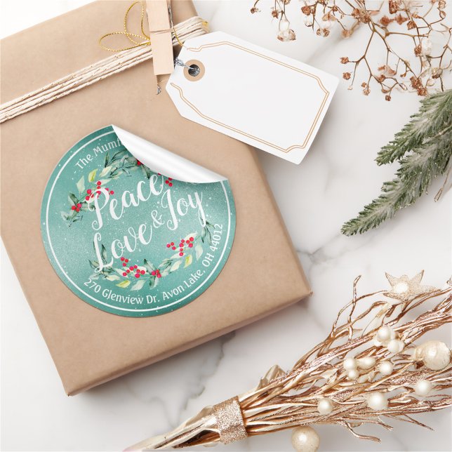 Sticker Rond Peace Joy & Love Noël Bonne année Adresse (Créateur téléchargé)
