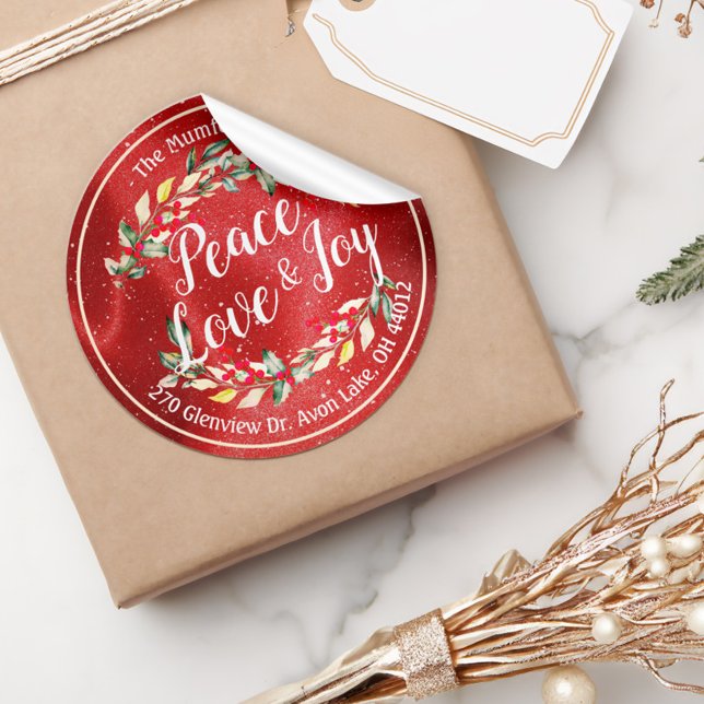 Sticker Rond Peace Joy & Love Noël Bonne année Adresse (Créateur téléchargé)