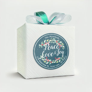 Sticker Rond Peace Joy & Love Noël Bonne année Adresse