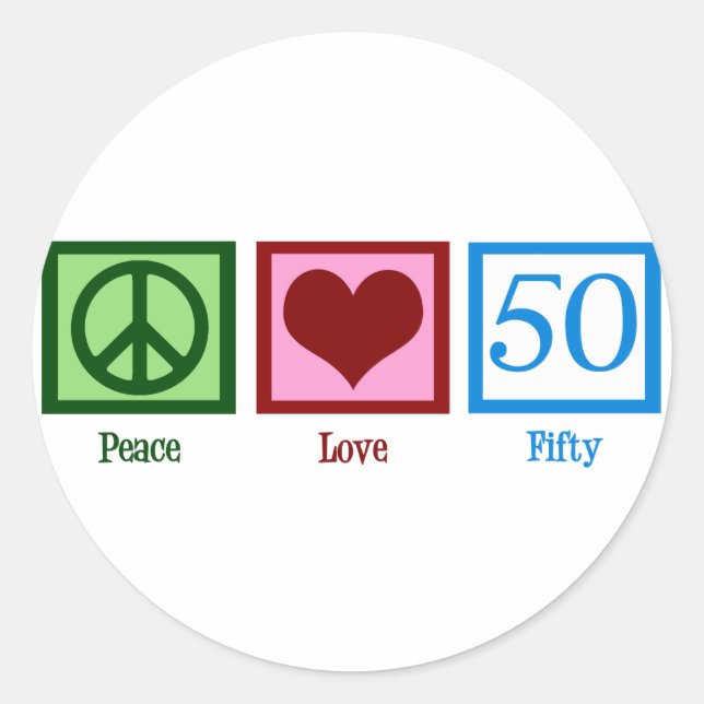 Sticker Rond Peace Love 50th Birthday Cute Party (Devant)