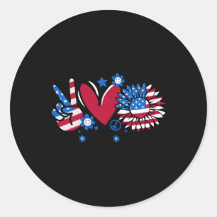 Sticker Rond Peace Love America Us Drapeau Quatrième 4 juillet