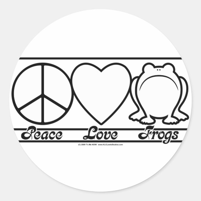 Sticker Rond Peace Love and Frogs (Devant)