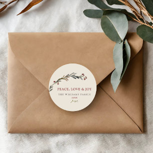 Sticker Rond Peace Love and Joy Botanical