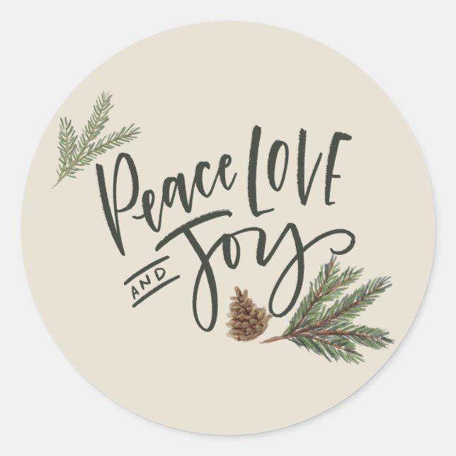 Sticker Rond Peace Love and Joy Enveloppe de Noël Phoques (Devant)