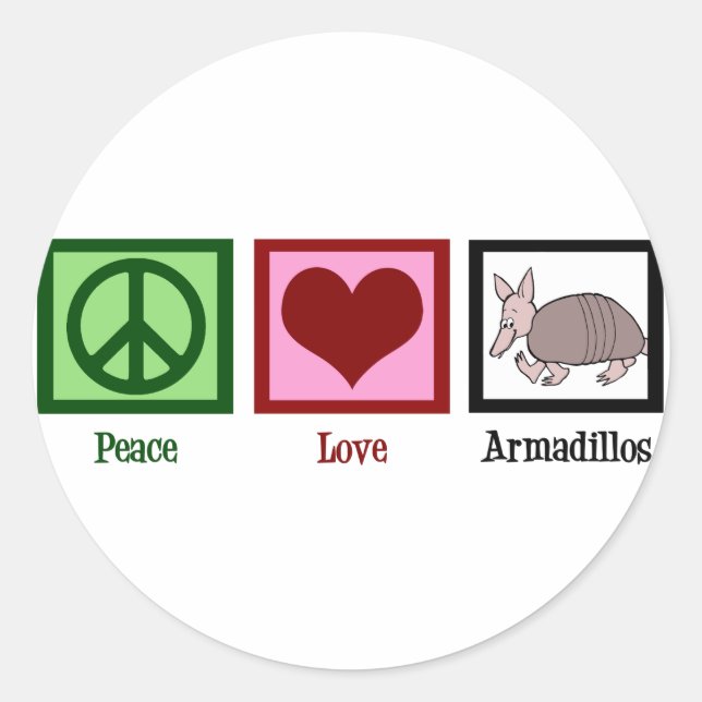 Sticker Rond Peace Love Armadillos (Devant)