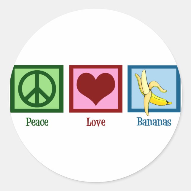 Sticker Rond Peace Love Bananas (Devant)
