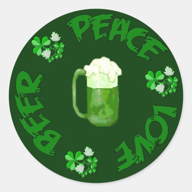 Sticker Rond Peace Love Beer (Devant)