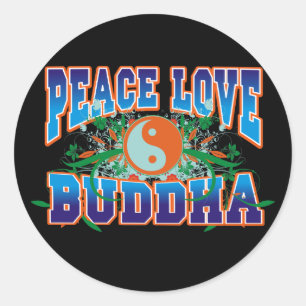 Sticker Rond Peace Love Bouddha